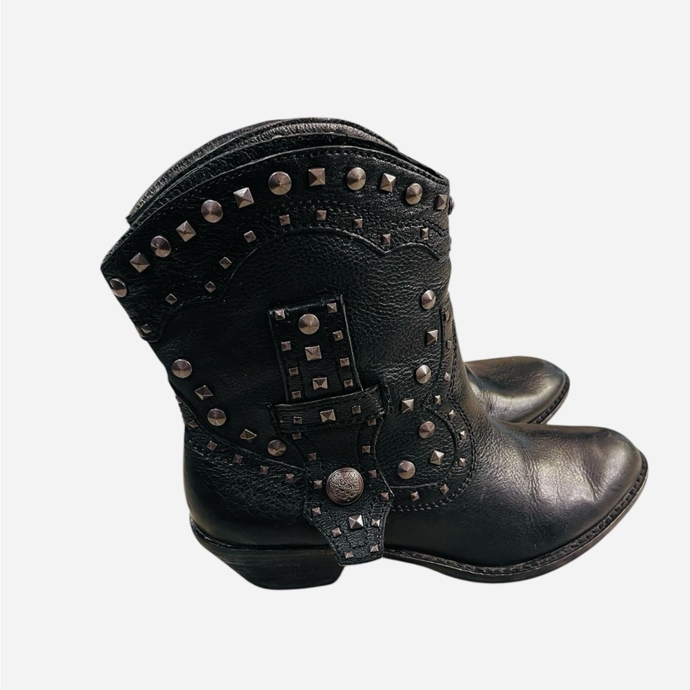 VINCE CAMUTO Black Studded Leather Cowgirl Boots